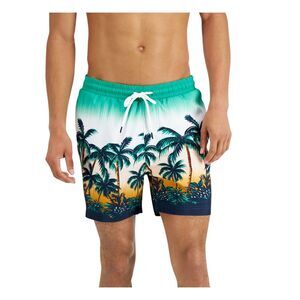 INC Mens Green Active Drawstring Printed Regular Fit Quick-Dry Swim Trunks XXL